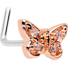 Load image into Gallery viewer, 20G 7mm Clear Gem Baroque Rosy Butterfly L Shape Nose Ring