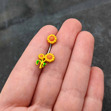 Load image into Gallery viewer, Happy Sunflower Trio Double Mount Belly Ring