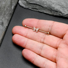 Load image into Gallery viewer, 14G Clear Gem Rosy Tone Baroque Butterfly Industrial Barbell 38mm
