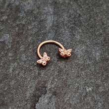Load image into Gallery viewer, 16G 3/8 Clear Gem Rosy Tone Butterfly Horseshoe Circular Barbell