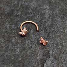 Load image into Gallery viewer, 16G 3/8 Clear Gem Rosy Tone Butterfly Horseshoe Circular Barbell