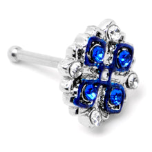 Load image into Gallery viewer, 20G 1/4 Clear Blue Gem Embellished Cross Nose Bone