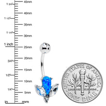 Load image into Gallery viewer, Blue Synthetic Opal Style Flower Belly Ring