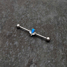 Load image into Gallery viewer, 14G Blue Faux Opal Style Flower Industrial Barbell 38mm