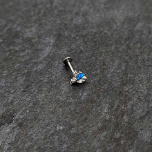 Load image into Gallery viewer, 16G 5/16 Blue Synthetic Opal Style Flower Labret Monroe Tragus