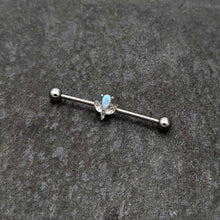 Load image into Gallery viewer, 14G White Faux Opal Style Flower Industrial Barbell 38mm