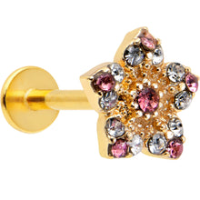 Load image into Gallery viewer, 16G 5/16 Pink Gem Gold Tone Texture Star Labret Monroe Tragus