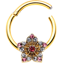Load image into Gallery viewer, 16G 3/8 Pink Clear Gem Gold Tone Texture Star Hinged Segment Ring