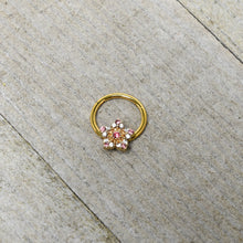 Load image into Gallery viewer, 16G 3/8 Pink Clear Gem Gold Tone Texture Star Hinged Segment Ring