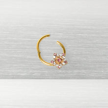 Load image into Gallery viewer, 16G 3/8 Pink Clear Gem Gold Tone Texture Star Hinged Segment Ring