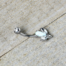 Load image into Gallery viewer, White Faux Opal Drop Flower Belly Ring