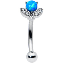 Load image into Gallery viewer, 16G 5/16 Clear Gem Blue Faux Opal Style Flower Curved Eyebrow Ring