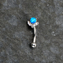 Load image into Gallery viewer, 16G 5/16 Clear Gem Blue Faux Opal Style Flower Curved Eyebrow Ring