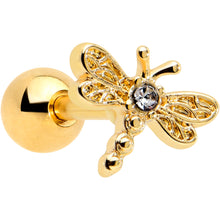 Load image into Gallery viewer, 16G 1/4 Clear Gem Gold Tone Flying Dragonfly Cartilage Earring