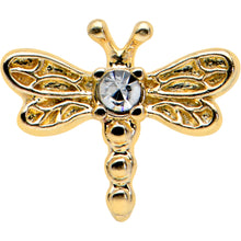 Load image into Gallery viewer, 20G 7mm Clear Gem Gold Tone Flying Dragonfly L Shape Nose Ring