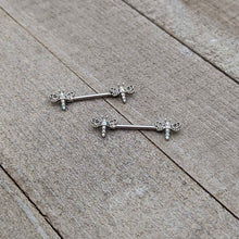 Load image into Gallery viewer, 14G 9/16 Aurora Gem Ornate Dragonflies Barbell Nipple Ring Set
