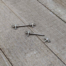 Load image into Gallery viewer, 14G 9/16 Aurora Gem Ornate Dragonflies Barbell Nipple Ring Set