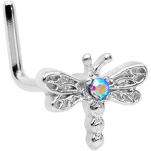Load image into Gallery viewer, 20G 7mm Aurora Gem Ornate Dragonfly L Shape Nose Ring