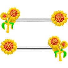 Load image into Gallery viewer, 14G 9/16 Happy Yellow Sunflower Trio Barbell Nipple Ring Set