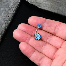 Load image into Gallery viewer, Blue Flower Textured Center Double Mount Belly Ring