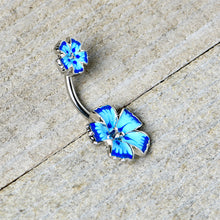Load image into Gallery viewer, Blue Flower Textured Center Double Mount Belly Ring