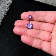 Load image into Gallery viewer, Purple Flower Textured Center Double Mount Belly Ring