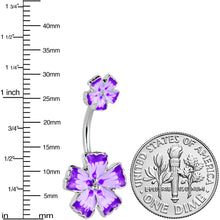 Load image into Gallery viewer, Purple Flower Textured Center Double Mount Belly Ring