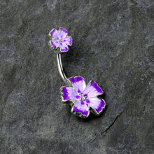 Load image into Gallery viewer, Purple Flower Textured Center Double Mount Belly Ring