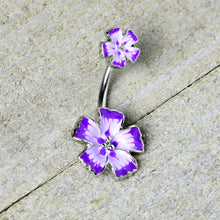 Load image into Gallery viewer, Purple Flower Textured Center Double Mount Belly Ring