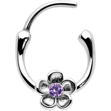 Load image into Gallery viewer, 16G 5/16 Purple Gem Sweetheart Flower Cartilage Clicker