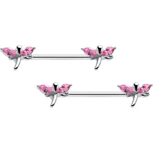Load image into Gallery viewer, 14G 5/8 Pink Gem Simple Styled Dragonfly Barbell Nipple Ring Set