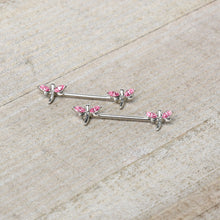 Load image into Gallery viewer, 14G 5/8 Pink Gem Simple Styled Dragonfly Barbell Nipple Ring Set