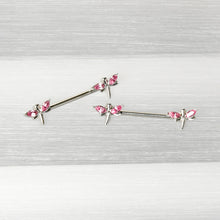 Load image into Gallery viewer, 14G 5/8 Pink Gem Simple Styled Dragonfly Barbell Nipple Ring Set