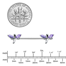 Load image into Gallery viewer, 14G 5/8 Purple Gem Simple Styled Dragonfly Barbell Nipple Ring Set