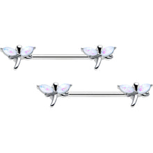Load image into Gallery viewer, 14G 5/8 White Faux Opal Styled Dragonfly Barbell Nipple Ring Set