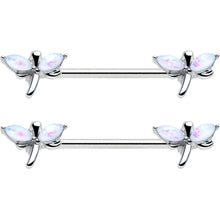 Load image into Gallery viewer, 14G 5/8 White Faux Opal Styled Dragonfly Barbell Nipple Ring Set