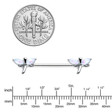 Load image into Gallery viewer, 14G 5/8 White Faux Opal Styled Dragonfly Barbell Nipple Ring Set