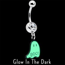 Load image into Gallery viewer, Clear Gem White Ghost Glow in the Dark Halloween Dangle Belly Ring