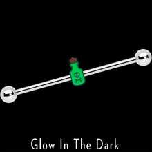 Load image into Gallery viewer, 14G Poison Green Bottle Glow in the Dark Industrial Barbell 38mm