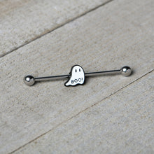Load image into Gallery viewer, 14G Halloween White Ghost Glow in the Dark Industrial Barbell 38mm
