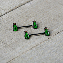 Load image into Gallery viewer, 14G 9/16 Poison Green Bottle Glow in Dark Barbell Nipple Ring Set