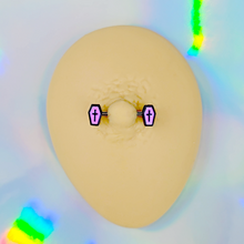Load image into Gallery viewer, 14G 9/16 Creepy Coffin Lt Purple Glow in the Dark Nipple Ring Set