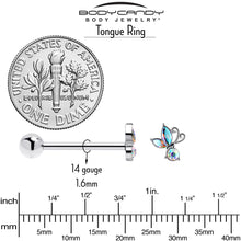 Load image into Gallery viewer, Aurora Gem Fleur de Lis Butterfly Barbell Tongue Ring