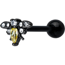 Load image into Gallery viewer, Clear Yellow Gem Black Butterfly Barbell Tongue Ring