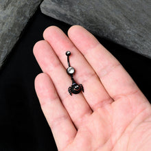 Load image into Gallery viewer, Clear Gem Black Smiling Spider Witch Halloween Dangle Belly Ring