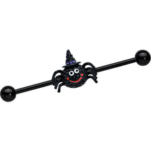 Load image into Gallery viewer, 14G Black Halloween Smiling Witch Spider Industrial Barbell 38mm