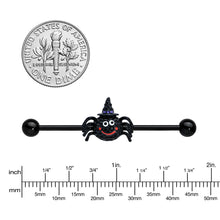 Load image into Gallery viewer, 14G Black Halloween Smiling Witch Spider Industrial Barbell 38mm