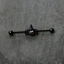 Load image into Gallery viewer, 14G Black Halloween Smiling Witch Spider Industrial Barbell 38mm