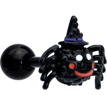 Load image into Gallery viewer, 16G 1/4 Black Halloween Witchy Smiling Spider Cartilage Earring