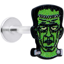Load image into Gallery viewer, 16G 5/16 Frankenstein Head Green Glow in the Dark Labret Tragus